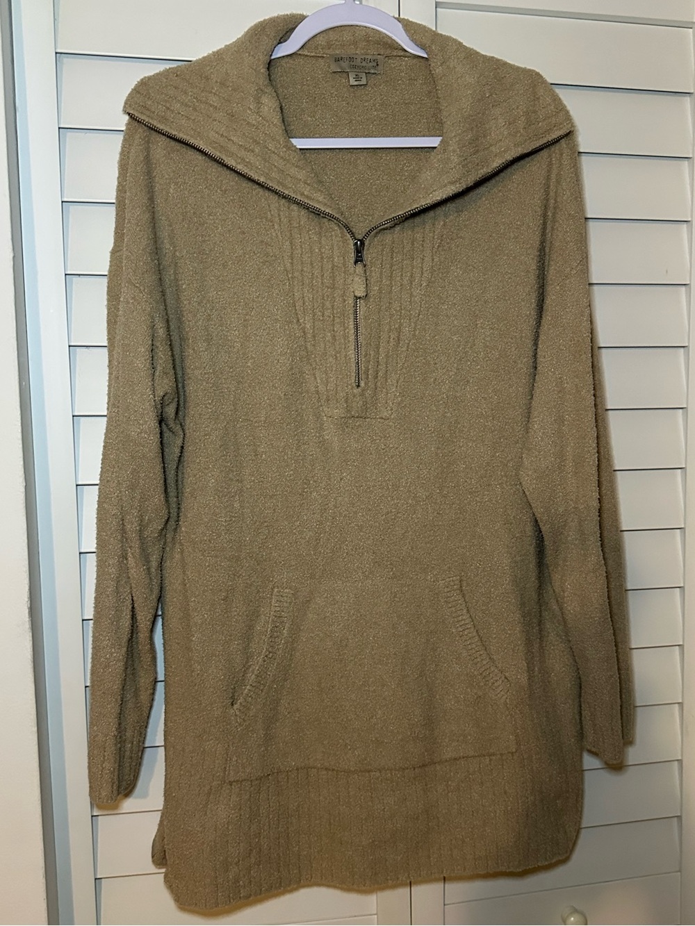 Barefoot Dreams Taupe Zip-Front Cowl Tunic Sweater cozychiclite